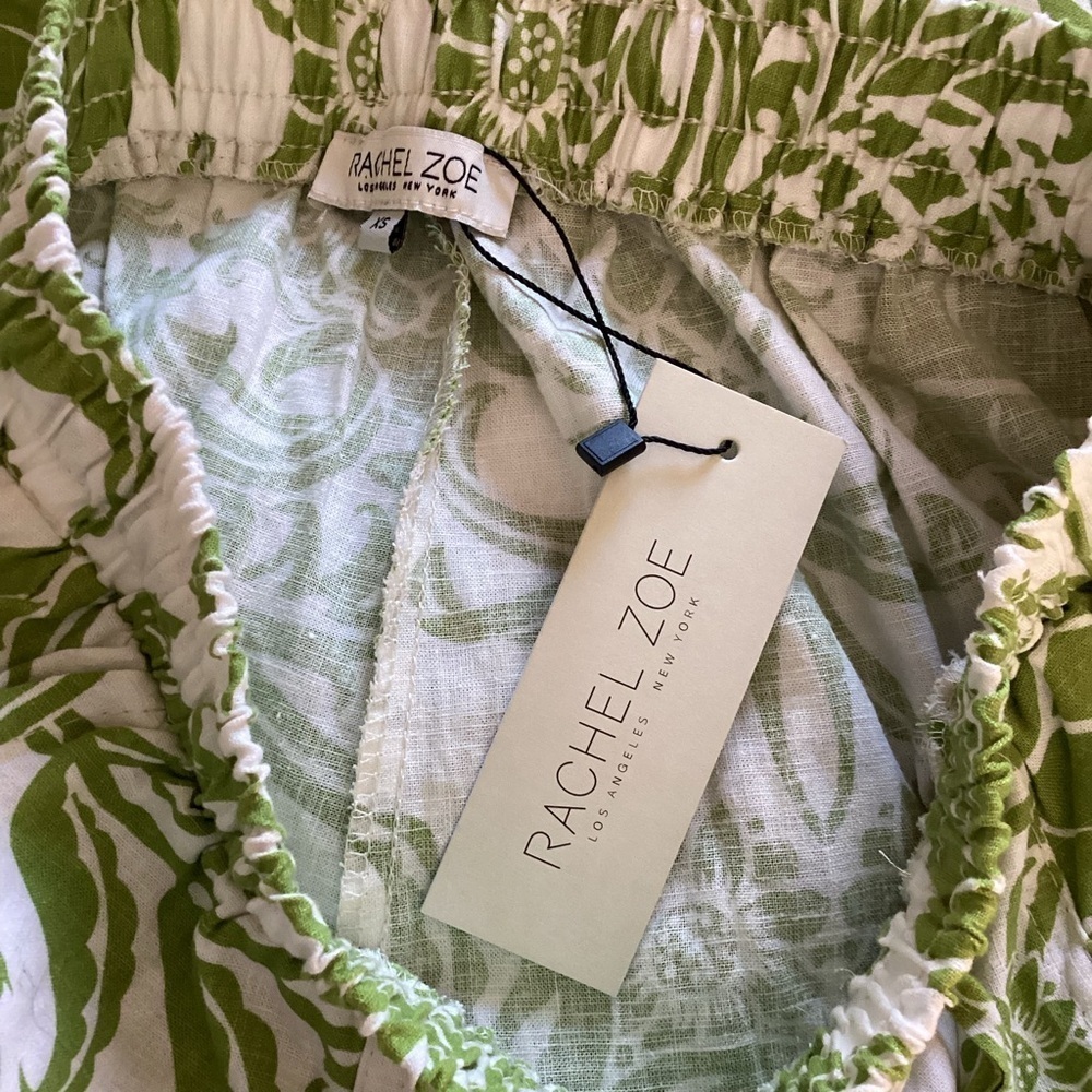 Rachel Zoe NWT Leafy Green and White print Linen Blend Joggers Size XS - Picture 7 of 12